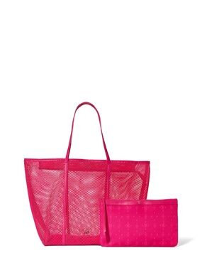 Victoria's Secret Hot Pink Mesh Tote with Matching Zip Pouch
